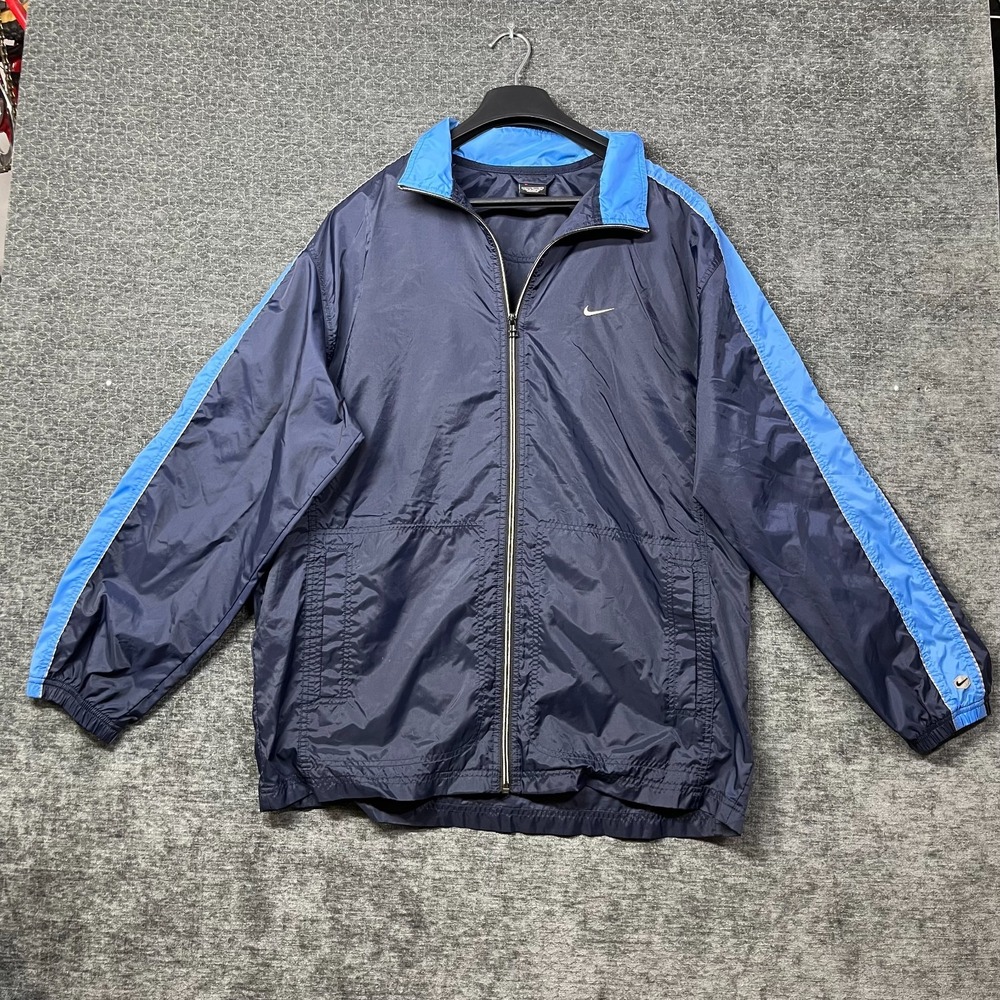 Vintage 90s Nike Track Jacket Mens Navy Blue Swoosh Windbreaker Full Zip - Large